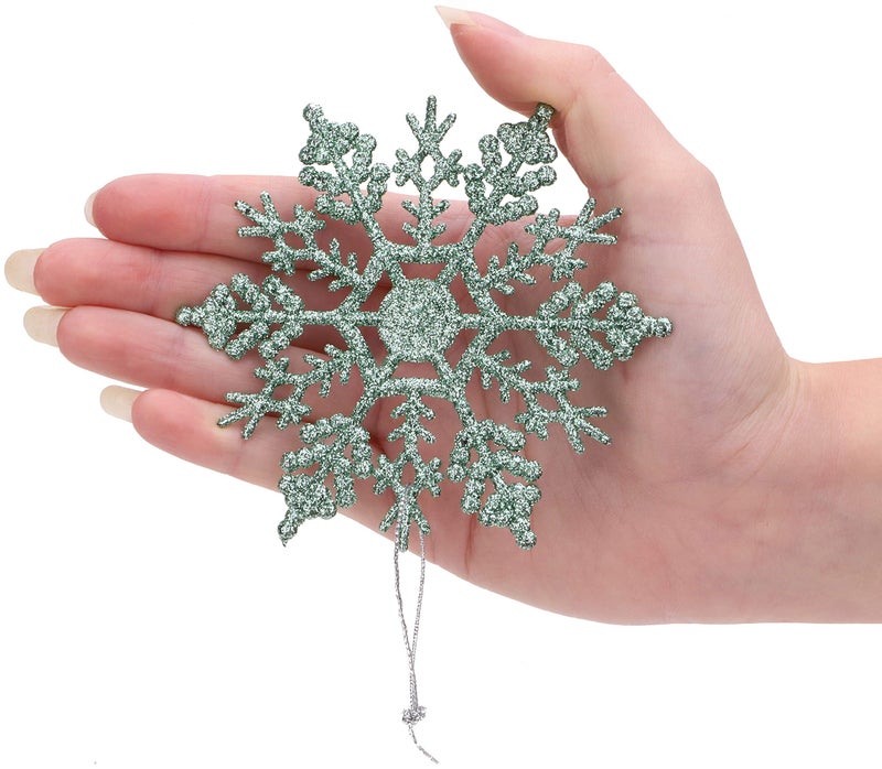 Christmas ConceptsÂ® Pack of 12-10cm Glitter Snowflake Hanging Decorations - Christmas Decorations (Mint Green) - Image 3